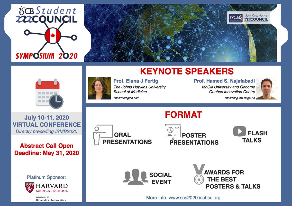 Did you forget to submit your abstract for the #SCS2020? Don't worry! The deadline is now extended to the 31st of May! Check out the website for more information: symposium.iscbsc.org

#bioinformatics #ComputationalBiology #SaveTheDate #Genomics #Proteomics #ComputerScience