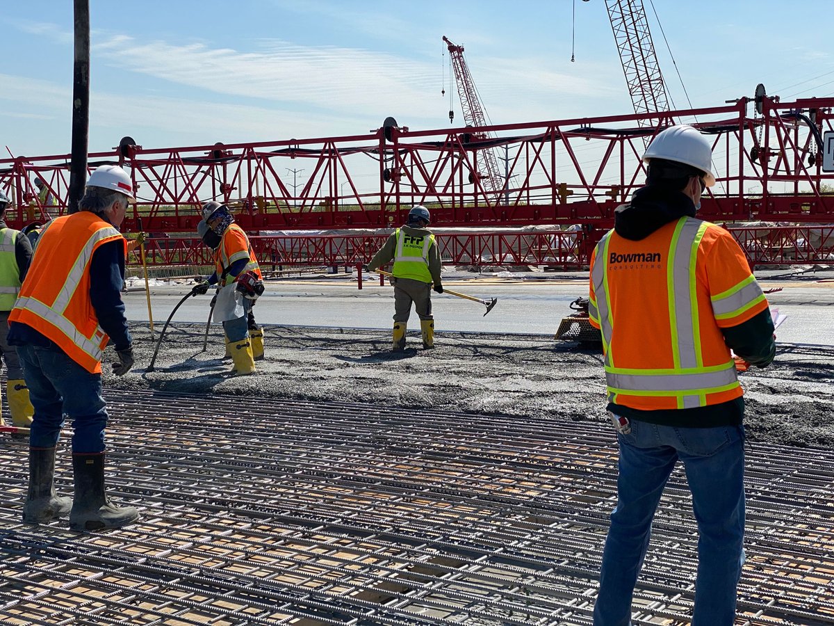 BowmanCG's tweet photo. This week, the new northbound I-294 #MileLongBridge marked a major milestone with its first concrete deck pour! #BowmanCG is providing construction management services on this project for the @ILTollway. https://t.co/jP89iD9Hc0