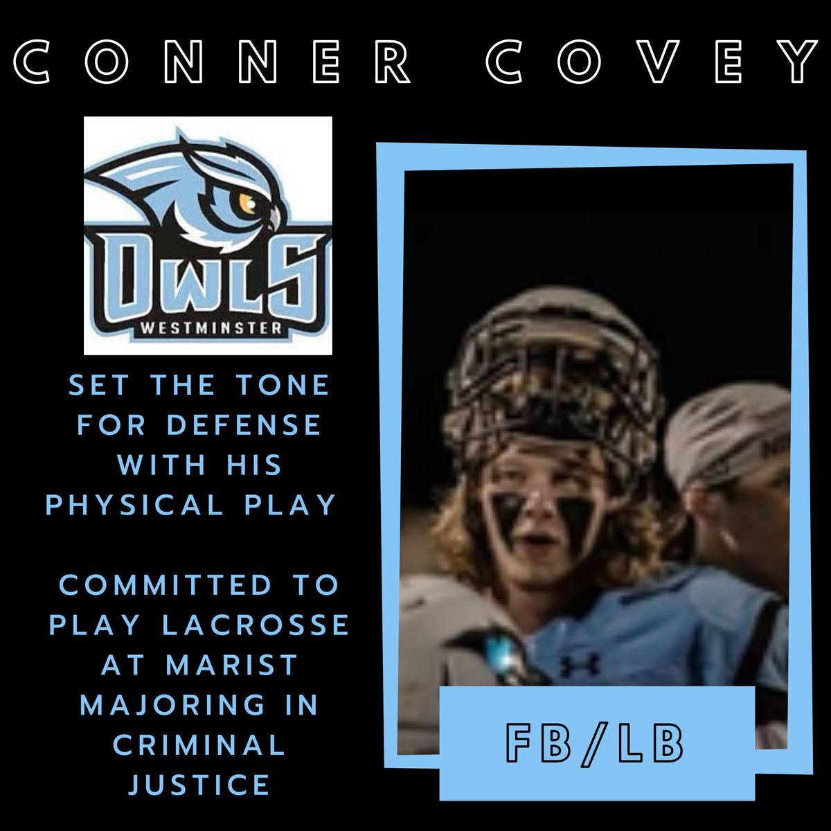 Today's senior of the day is <a href="/connercovey1/">Conner Covey</a>.  He was one of the most physical players on our team and a guy you could always count on for a big hit on the field and big laugh off the field.  Good luck next year at <a href="/Marist_MensLax/">Marist Lacrosse</a>!!!