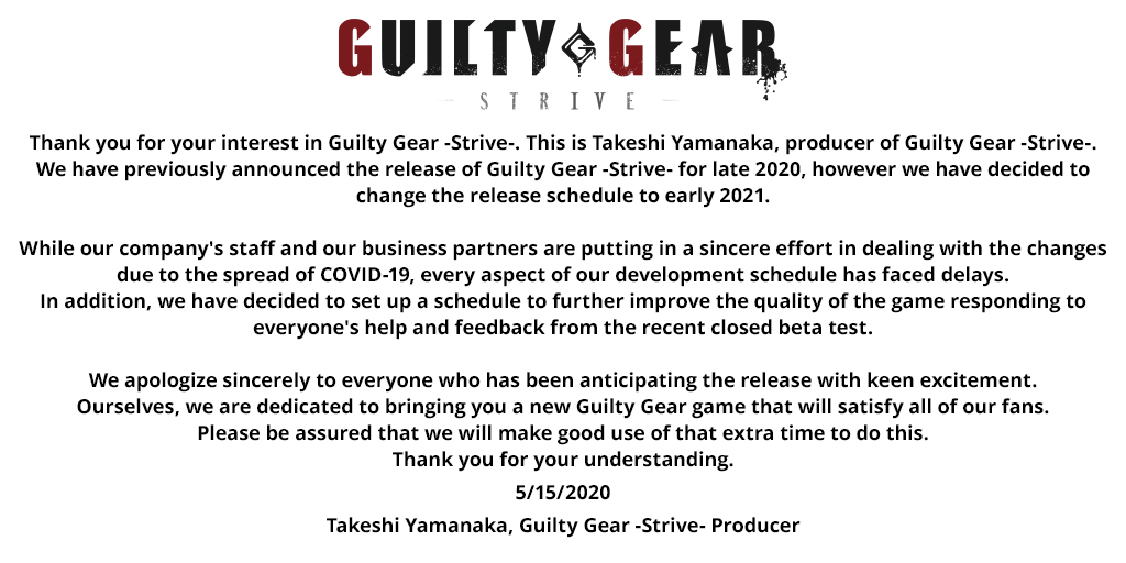 Guilty Gear -Strive- отложена на 2021 год