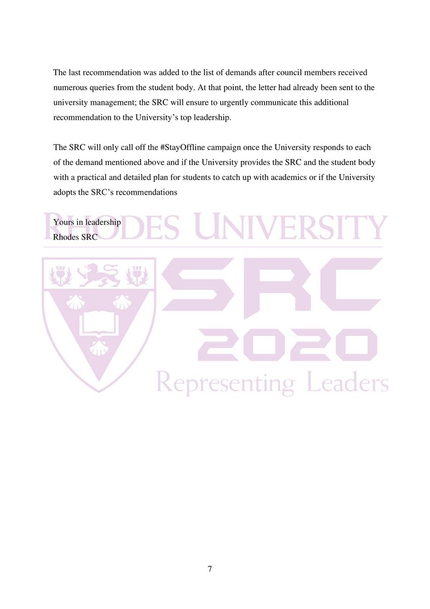 RhodesSRC's tweet photo. This statement also serves as an update on the communication that the SRC has been having with university management. Please pay careful attention to the notice regarding point number 13. (2/2)
#RhodesIsNotReady #StayOffline https://t.co/XGo1M1c7vJ