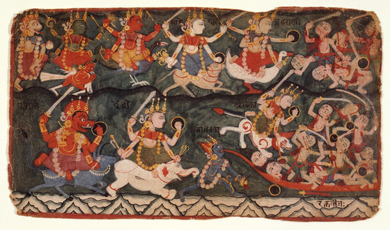 Matrika(s) Goddess Ambika Leading the Eight Mother Goddesses in Battle Against Demon Raktabija, Folio from Devimahatmya Nepal, early 18th centuryat  @LACMA  https://collections.lacma.org/node/236943 