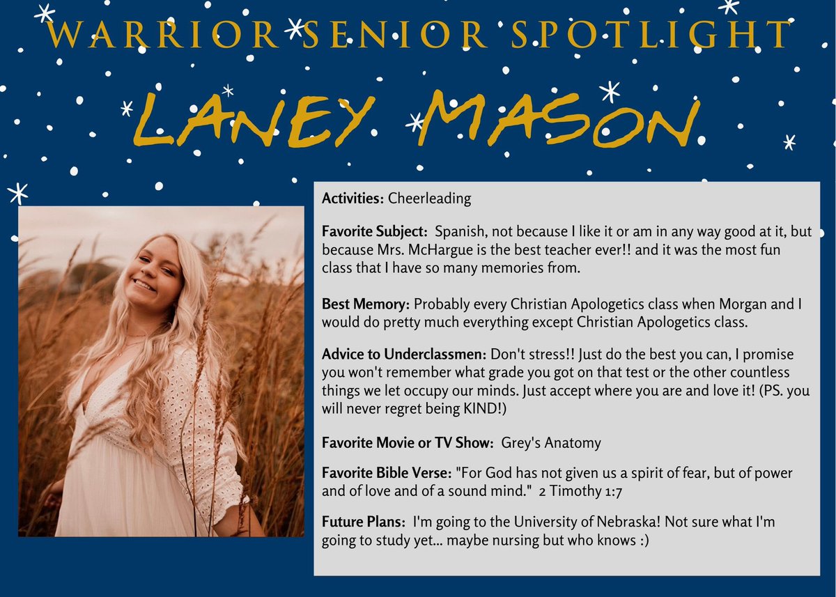 Best wishes to Lincoln Lutheran senior Laney Mason!