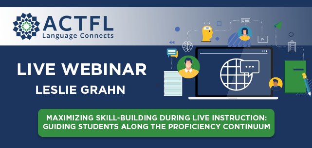 actfl's tweet photo. How can we ensure that students continue to progress across the proficiency continuum remotely? Join Leslie Grahn on May 21 at 6:00 PM to explore how you can maximize "prime time" instruction to intentionally build students' language skills.
Register at: https://t.co/OMy9vpJbbY https://t.co/dhg2LNlBKH