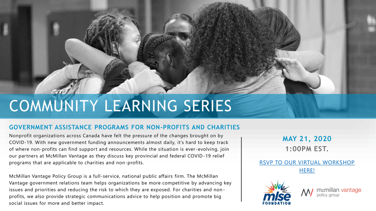 MLSEFoundation's tweet image. Assistance at your fingertips 👇

Join our latest #CommunityLearningSeries with @McMillanVantage to gain insights on key provincial &amp;amp; federal COVID-19 relief programs applicable to charities + non-profits 📋

🗓️ » Thursday, May 21 at 1 p.m. ET
ℹ️ + RSVP » events.mlsefoundation.org/community-lear…