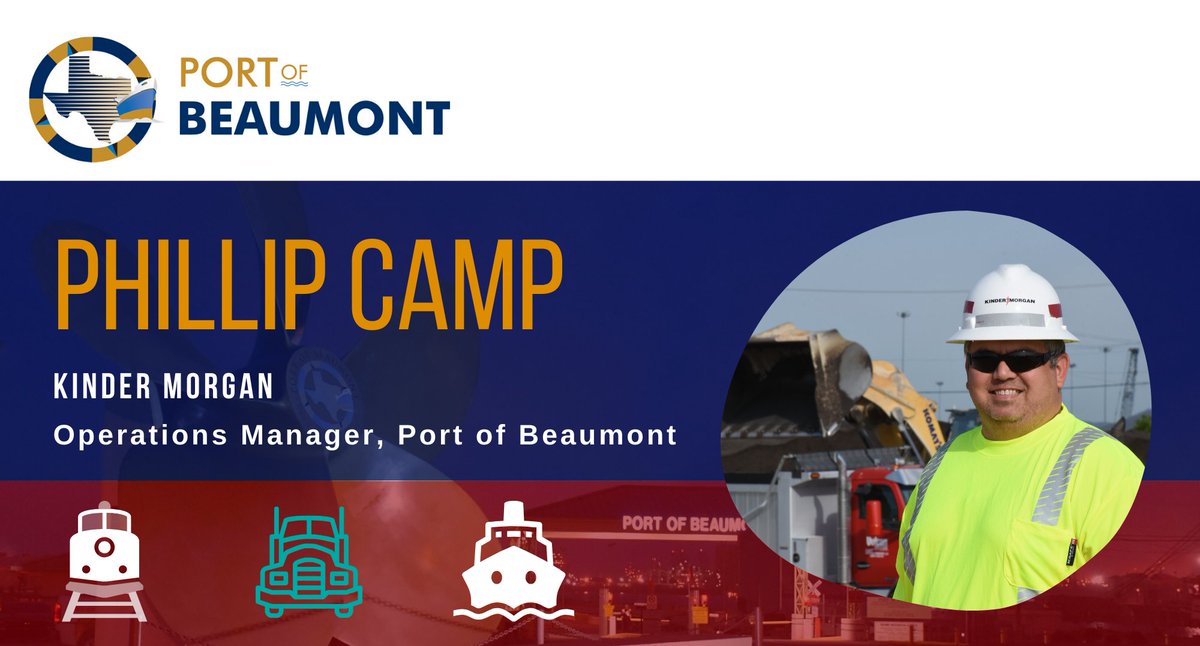 PortofBeaumont's tweet photo. Today we would like to recognize Phillip Camp, operations manager for Kinder Morgan at the Port of Beaumont Dry Bulk Terminal. Phillip has gone above and beyond to ensure the Port is able to quickly move a record amount of aggregate through the terminal #TransportationWeek https://t.co/mWCYsW14jx