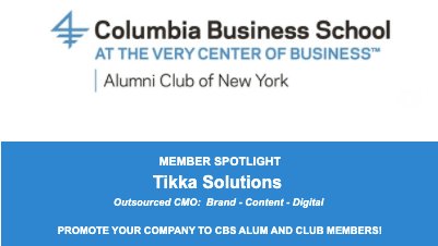 TikkaSolutions's tweet photo. We are so delighted to be featured in @cbsacny's "Member Spotlight" today as our very own CEO, @SaysKirti was a CBS alumnus, Class of 2009!

Check out the full interview here: https://t.co/aEOn9Vo91t

#CBSANY #ColumbiaBusinessSchool #TikkaCo #TikkaSolutions https://t.co/2reJHtTQxW