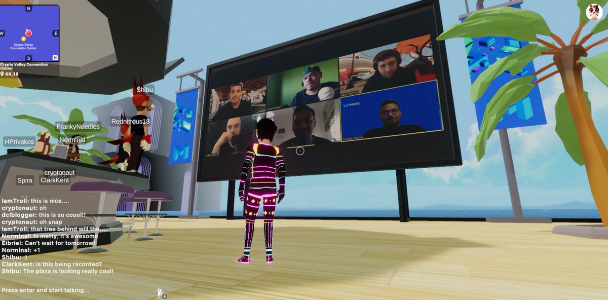 DCLBlogger's tweet photo. Hanging out at #Decentraland Convention Centre Rooftop,

Talking with @sandeepnailwal from @maticnetwork @decentralgames @off_blockchain @TheBlockRunner and @721reasons giving us insight into new DCL Features!

Join-> https://t.co/aDtjvcstB7

No download needed, runs in browser! https://t.co/rWrYU5SKDt