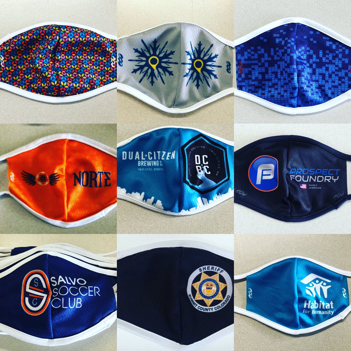 A sampling of custom face mask orders shipping today. In this batch is a brewery, healthcare center, schools, sheriff’s office, soccer team, non-profit organization, and ski team. Great to see so many organizations taking care of their clients, staff, volunteers and members!