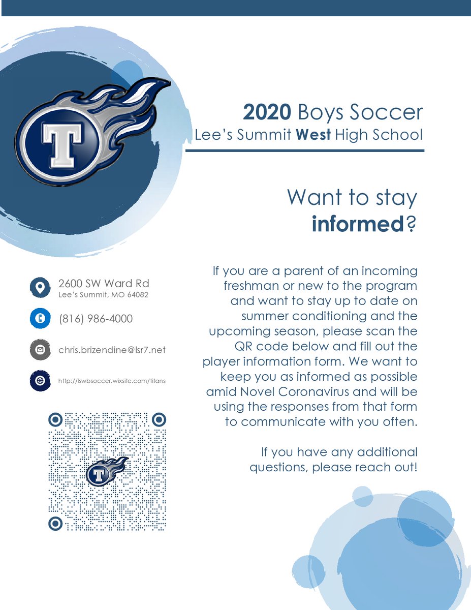 Attention parents of incoming freshmen and new players interested in playing soccer at LS West this Fall...