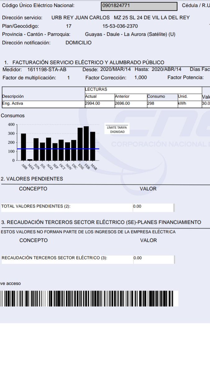 JorgeAlmendarEc's tweet photo. @servicioscnelep estimados tengo un reclamo de plantilla, recién regreso a casa despues de dos meses, el medidor marca 2911 al día de hoy de consumo, y la plantilla de abril con corte al 14 de abril del 2020 dice 2994 de consumo.?? Adjunto plantilla y foto del medidor. https://t.co/se8eEeCR69