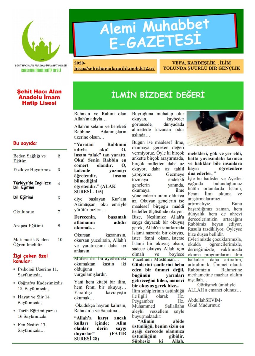 Okulumuzun  gazetesinin ilk sayısi cikmiştır.
<a href="/bingolmem/">Bingöl MEM</a> 
<a href="/RahmiGuney/">Rahmi GÜNEY</a> 
@KarliovaMEM 
<a href="/Maliyldz12/">Mehmet Ali YILDIZ</a> 
<a href="/Asevimkulfani/">Abdullah SEVİM</a>