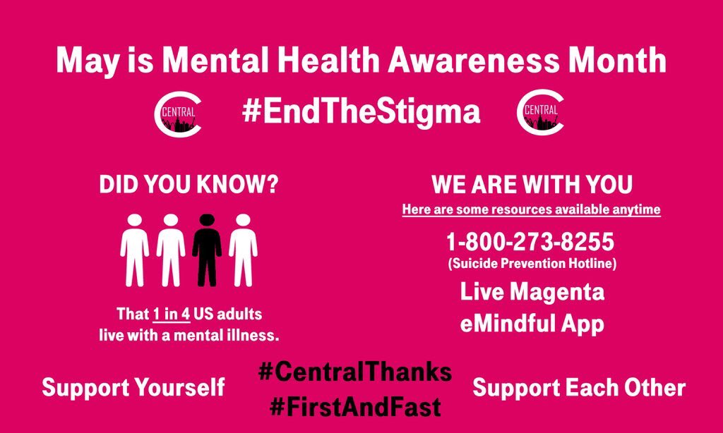 Now more than ever it’s important we take care of our mental health. I know it’s hard to ask for help..but it’s harder to continue feeling the same way. If you know someone struggling..be their light. Help them through. #WeAreWithYou #CentralThanks #FirstandFast #EndTheStigma