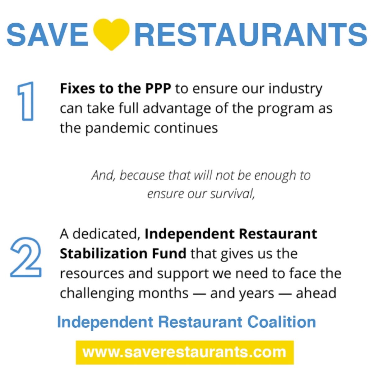 CafePressChi's tweet photo. @IndpRestaurants Independent Restaurant Stabilization Fund https://t.co/XvlwdR4oN1