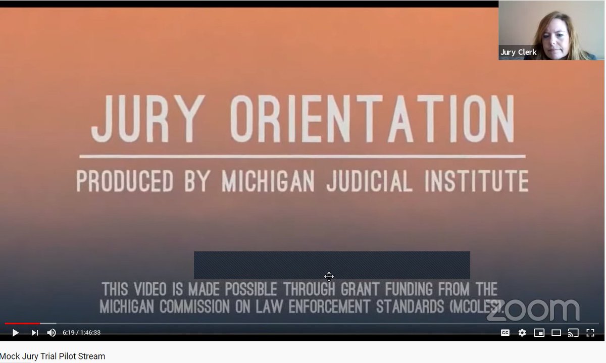MISupremeCourt's tweet photo. Members of the Remote Jury Trial Pilot Workgroup prepare volunteer "jurors" to run through a mock jury orientation and selection process via @zoom_us, with the help of a video from @MJIEducation. https://t.co/smPsaW7Woi