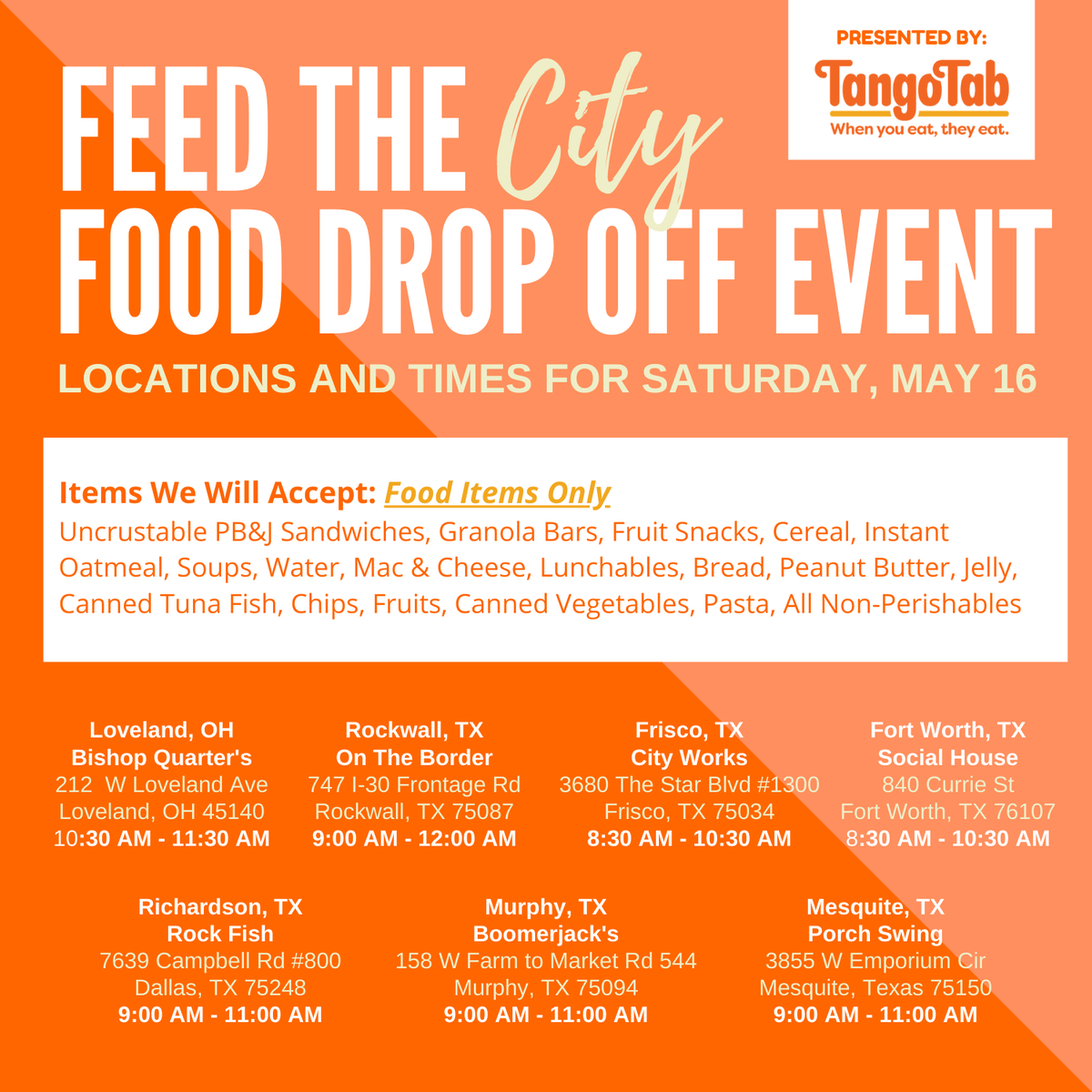 TangoTab's tweet image. Seven events this Saturday where you can make a direct impact in your community! See  you soon.