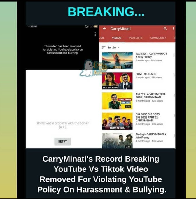 _swatisuman_'s tweet photo. 😑😑 ye kya mtlb hua q remove Kia caary minati ka video 😑 this is such a fucking 😑 
#justiceforcarry #shameonyoutube #bringbackcarrysvideo https://t.co/cqjp4ty5np