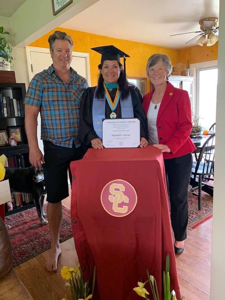 EBynan's tweet photo. My family surprised me with at at- home graduation ceremony! #USCMPAonline #Priceproud #mpa https://t.co/7Z03SMT8Jo