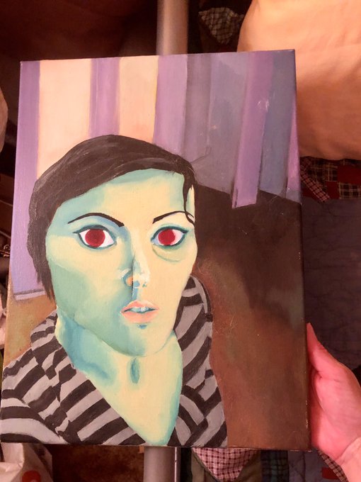 Lookee what I found? &ldquo;Pre-Seflie Era&rdquo;. I painted myself from the viewpoint of a selfie w/out knowing<a href="/tag/artfair"class="tags"><span>#artfair</span></a>