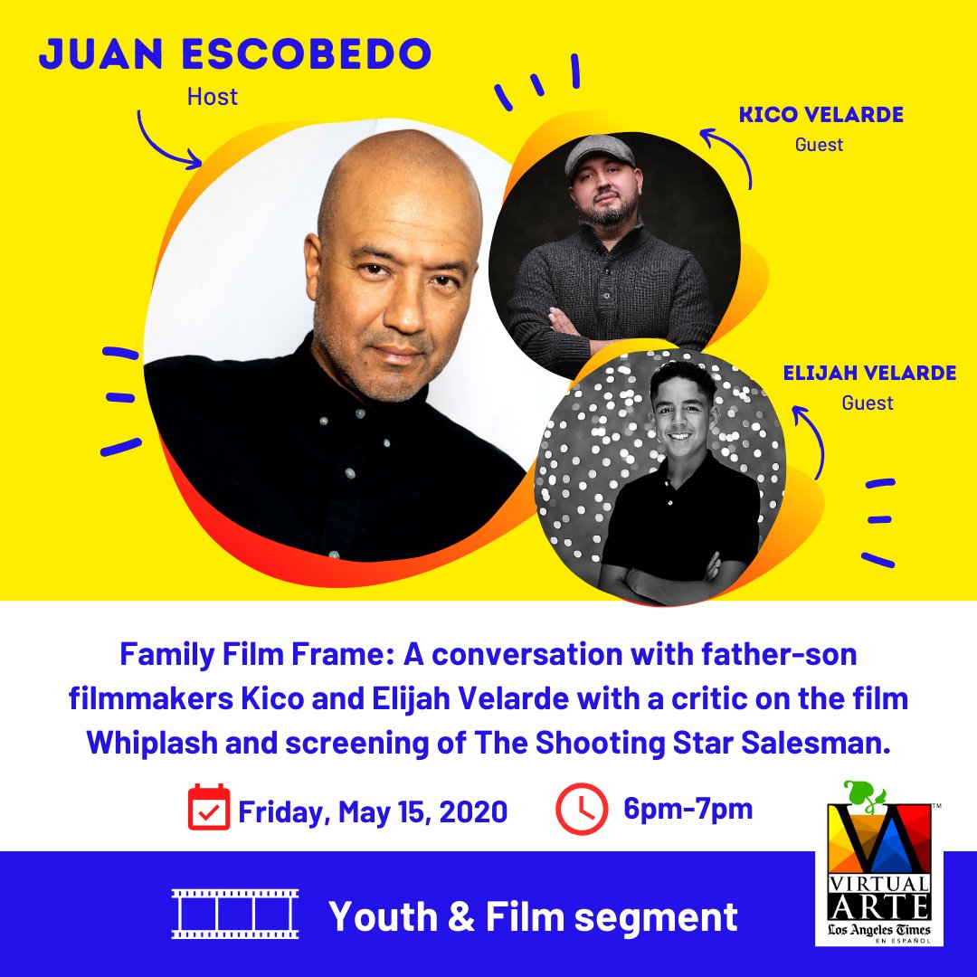 VirtualArteFest's tweet photo. 📽🎞Join us in this exciting film conversation with @kicovelarde &amp; Elijah Velarde! Presented by filmmaker @JuanEscobedo ⠀⠀⠀⠀⠀⠀⠀⠀
6 PM FB Live @latimesespanol 
#VirtualArte #VirtualArteFestival #TheNewCreatives https://t.co/Z9g6Lxc20o