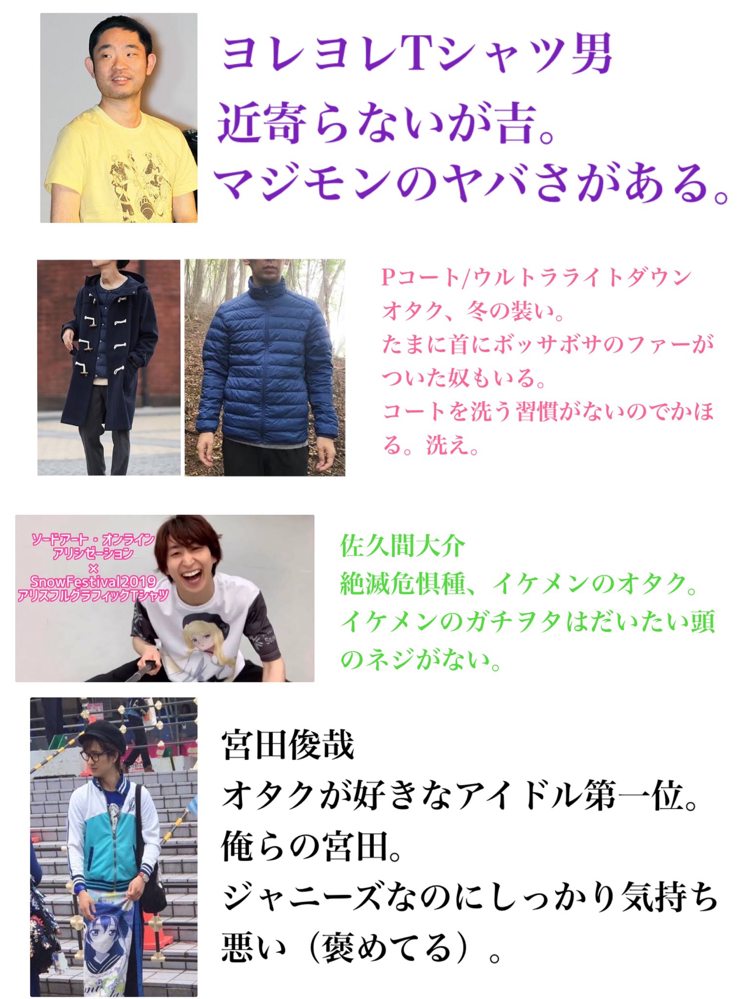 底辺ちゃん 独断と偏見の男オタク一覧です 底辺ちゃん 独断と偏見の男オタク一覧です