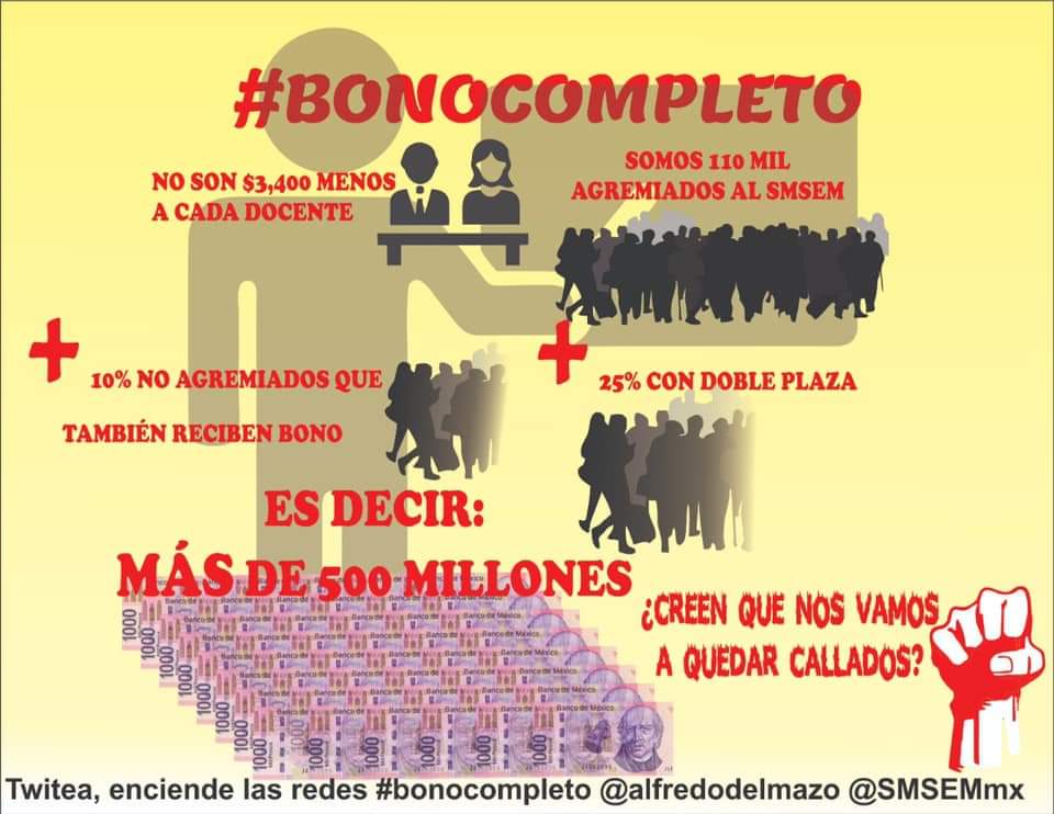 MekareAmel's tweet photo. Exigimos lo que es por derecho #BonoCompleto que fue robado por @alfredodelmazo @SMSEMmx @ManuelUribeN https://t.co/BiW951Vfb5