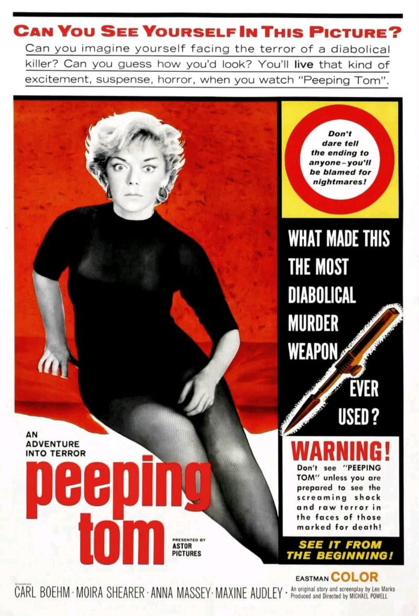 HorrorOrman's tweet photo. Released May 15, 1962(US).
#PeepingTom
#CarlBoehm
#AnnaMassey
#drama #thriller #horror https://t.co/vh536vZndM