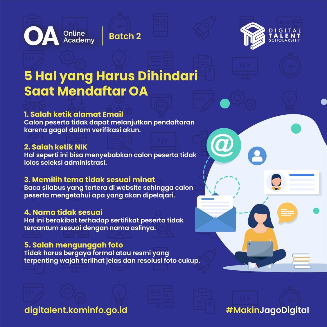 DTS_komdigi's tweet photo. 5 kesalahan umum yg biasa calon peserta lakukan saat mendaftar OA⁣ https://t.co/lq0aWqHAB8