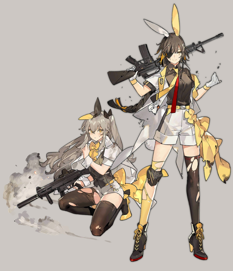 M16A1(ドロフロ) ,UMP45(ドルフロ) 「何気に少女前線知った時からずっと推してる組み合わせも載せときます 」|モノクロのイラスト