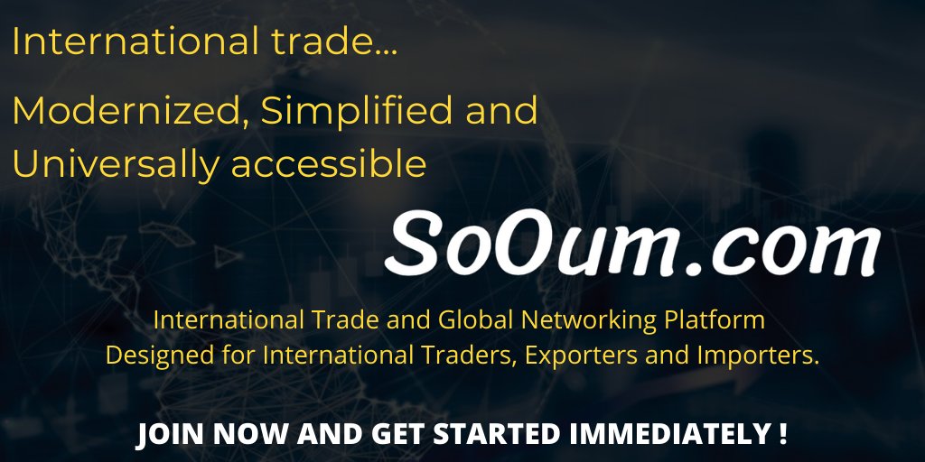 SoOumCorp's tweet photo. https://t.co/S6k3rAJcyI

Connect and conduct business with your International trade peers. 

FREE MEMBERSHIP! https://t.co/ivb99cj0Dj
