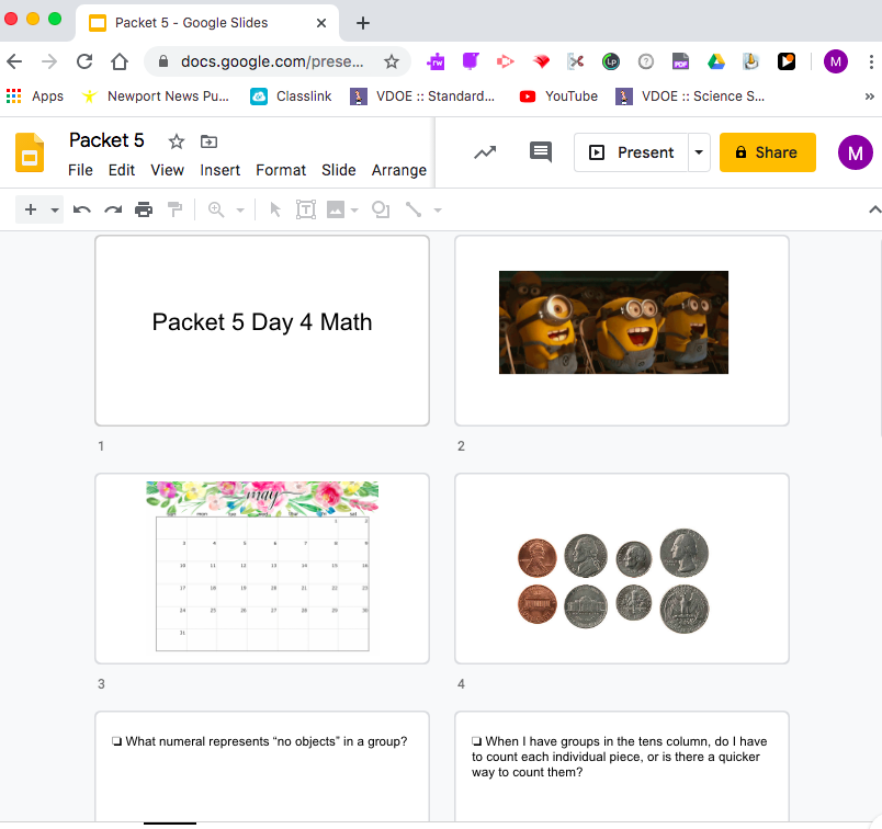 M_Caragiulo's tweet photo. We used Google Slides to break down a 10 part problem! Working together, creative thinking, and perseverance is what we do best in Room 14 #nnps5Cs @nnschools #MsCisthe6thC https://t.co/4rjAzT0Jod