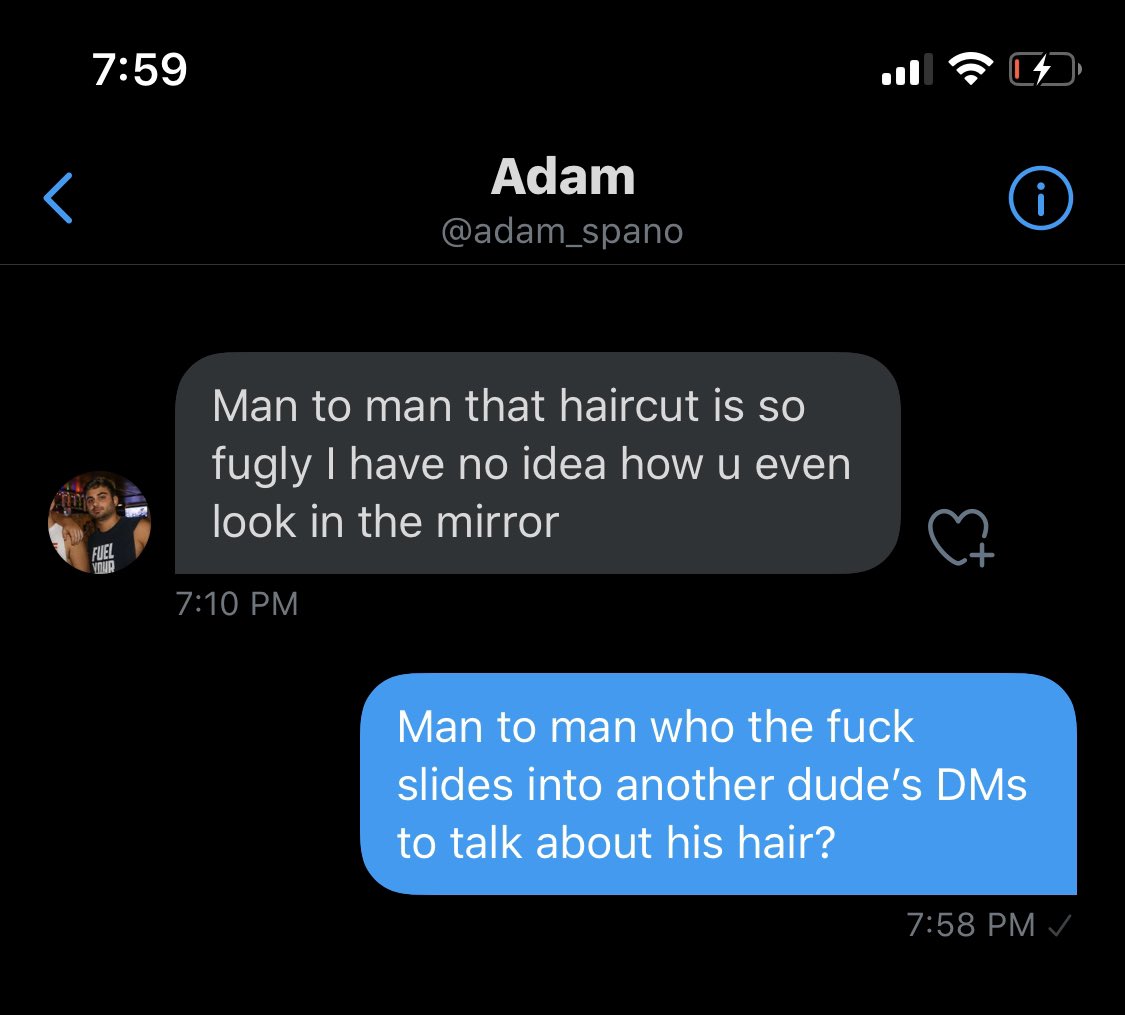 BFW's tweet photo. This dude slid into my DMs to discuss my hair. https://t.co/K9T4mvOBb8
