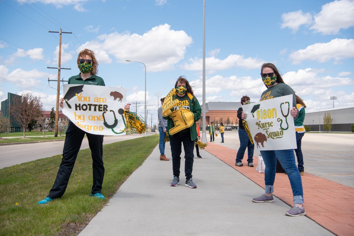 NDSU's tweet photo. NDSU Nursing held a parade on campus today to honor 2020 graduates. Congratulations, Bison!  🎓

#NDSU2020Grad https://t.co/qVc75GwehJ