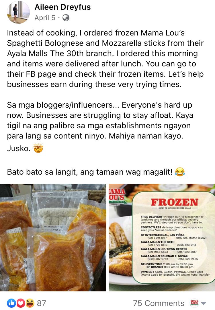 mama_lous's tweet photo. All businesses have been hit hard by this pandemic, especially the small ones. Your support in any form means so much to us during this difficult time.
Thank you for the shoutout, Aileen!๐๐ผ
#MamaLous
#MamaCooksItalian
#MamaLousDelivers https://t.co/QItQ9wFUiU