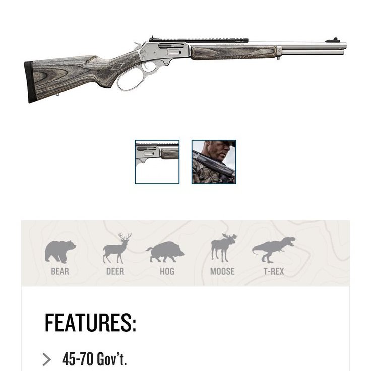 FilmEasterEggs's tweet image. In &apos;Jurassic World&apos; (2015), Owen (Chris Pratt) carries a Marlin Model 1895SBL

On Marlin&apos;s website, they recommend this rifle for hunting T-Rex 🦖

(via u/imonalampshade)