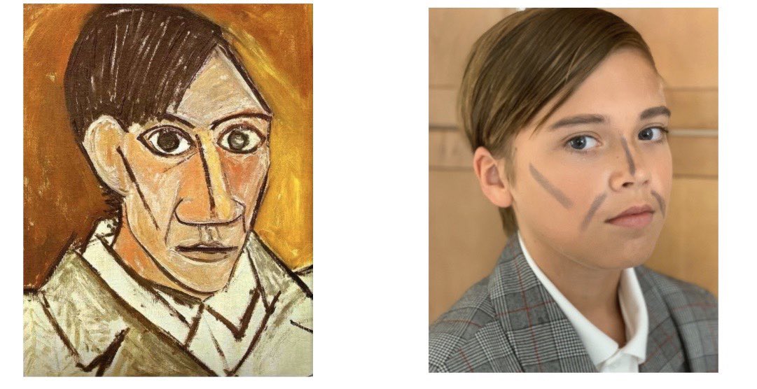 CataLaProfe's tweet photo. I love my Ss’ “autorretratos” inspired by Picasso, Frida Kahlo, and Velázquez to illustrate their written self-portraits. @GulliverPrep_ #gslearning #langchat #GettyMuseumChallenge @GettyMuseum #GulliverWL https://t.co/6seuisbWV1