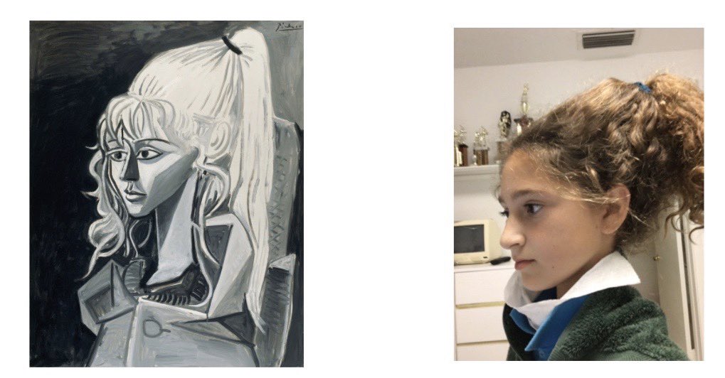 CataLaProfe's tweet photo. I love my Ss’ “autorretratos” inspired by Picasso, Frida Kahlo, and Velázquez to illustrate their written self-portraits. @GulliverPrep_ #gslearning #langchat #GettyMuseumChallenge @GettyMuseum #GulliverWL https://t.co/6seuisbWV1