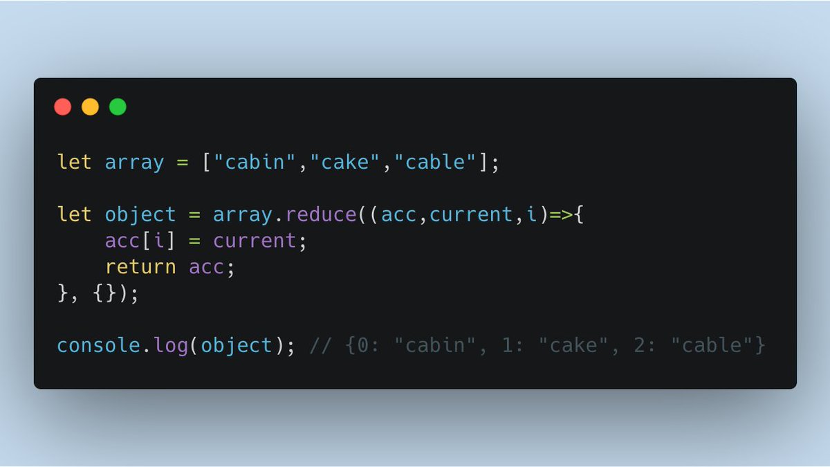 saigowthamr's tweet image. #javascript tip 🚀🚀🚀
You can use the reduce( ) method to convert an array into an object.
Here is an example 👇👇👇
#100DaysOfCode #CodeNewbie