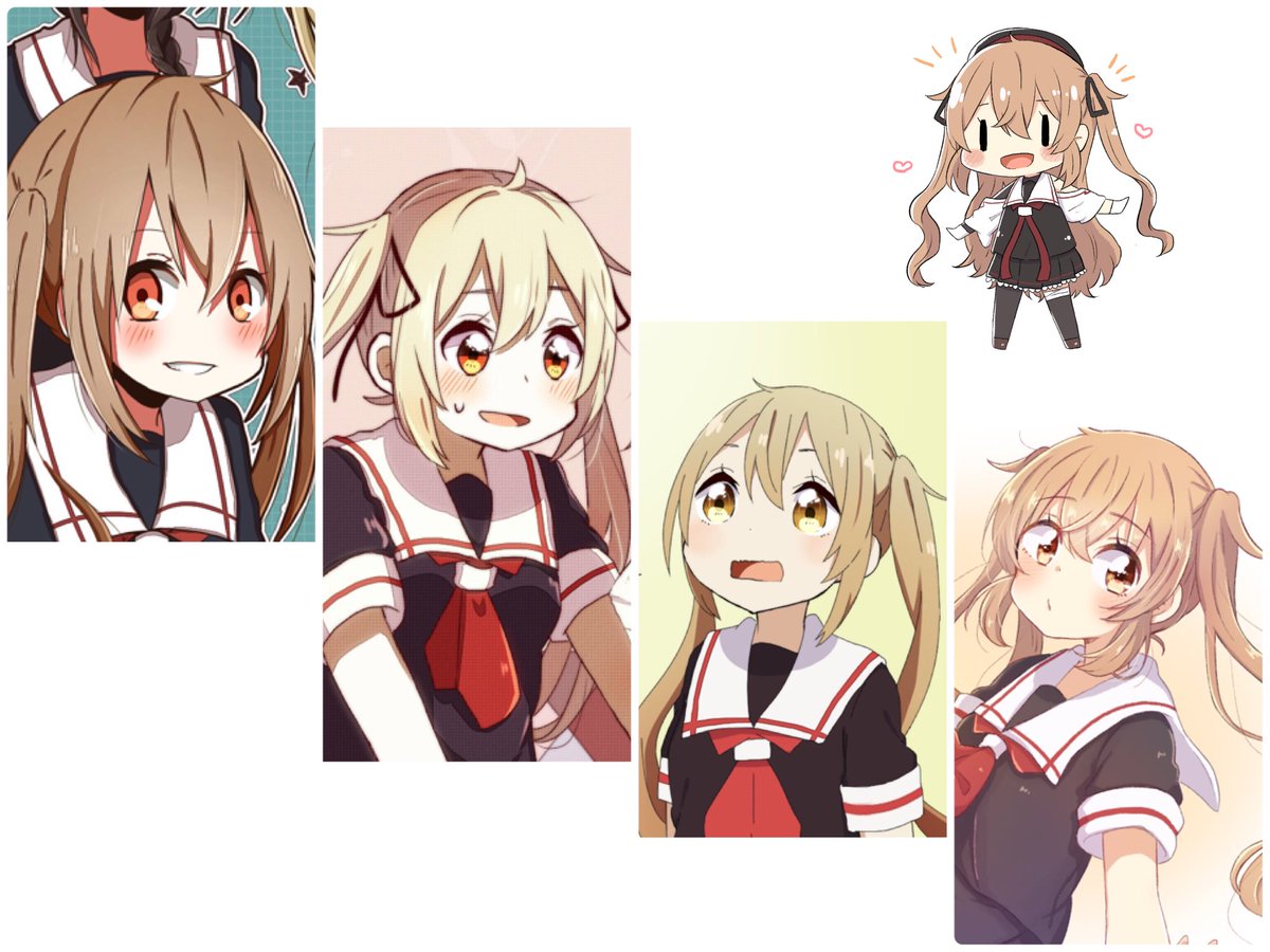 murasame (kancolle) twintails school uniform 1girl black serafuku serafuku long hair multiple views  illustration images