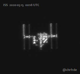 chrfrde's tweet photo. First of tonight's two #ISS passes over The Hague. 18 x 0.4 ms Ha 35 nm in Celestron 8" at f/10. https://t.co/3juhZuI7we