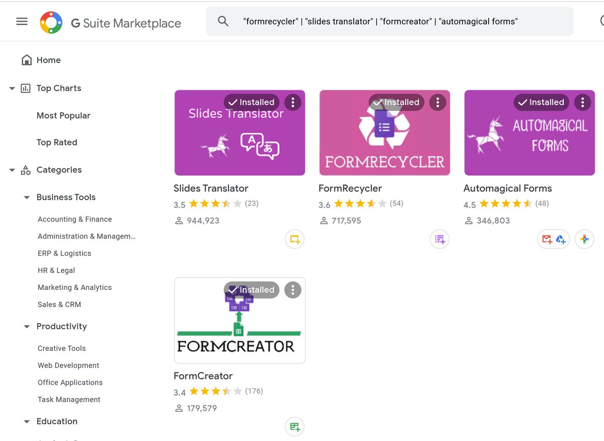AutomagicalApps's tweet photo. Super fun that there are now over 2.1 million installs of #Automagical #GSuite Add-ons!

Check 'em out for yourself at https://t.co/M78GNMXA3T!

Or install them from: https://t.co/B30MtTnWh9

#GSuiteEDU #GoogleEDU https://t.co/TxUIZvAqDP