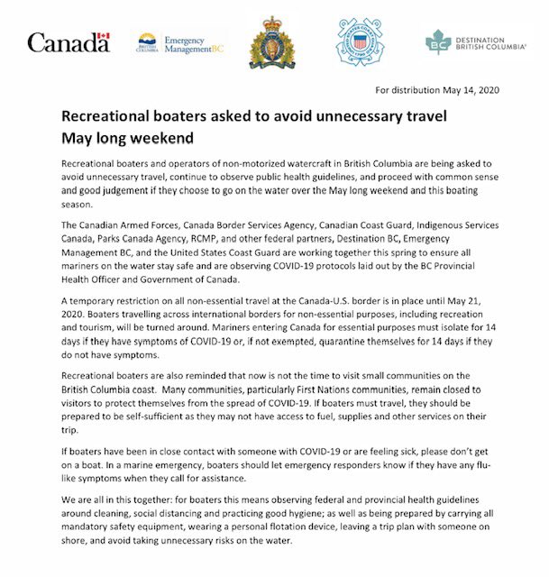 whiterockPSS's tweet photo. Please read the attached document if you are thinking about a boating trip over the May long weekend #StaySafeStayHealthy #boating #MayLongWeekend https://t.co/CjeDswgJqs