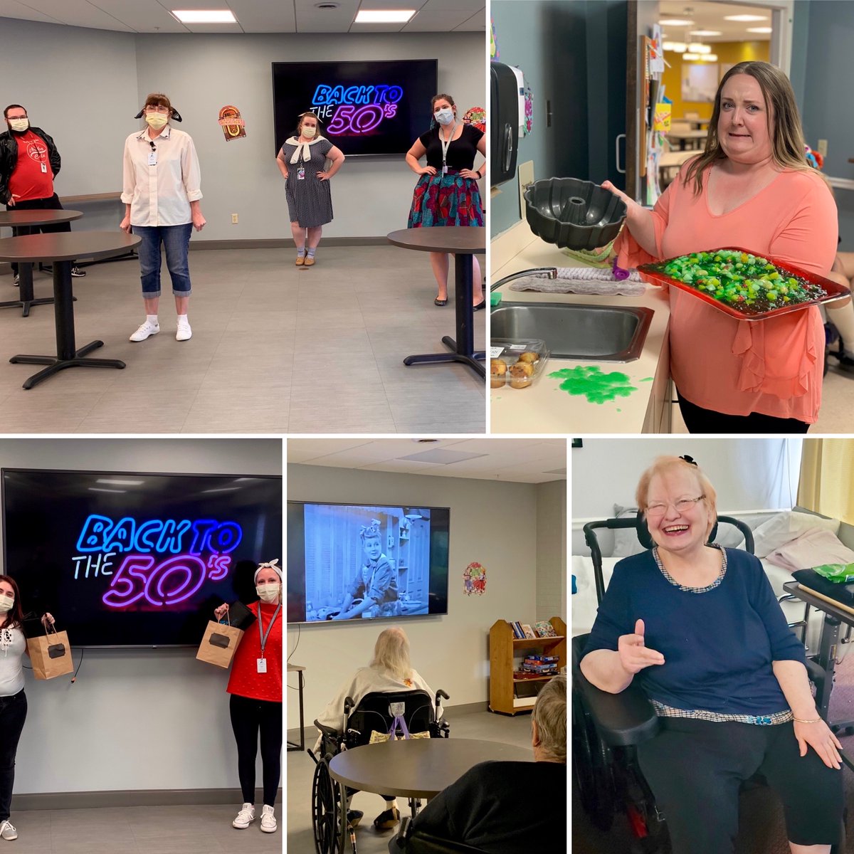 AzriaHealth's tweet photo. Day 3 of @ahcancal's #NSNCW at #AzriaHealthMontclair was a blast back to the 50s! In the morning, we watched #ILoveLucy on the big screen. We also recreated some recipes that DIDN'T last the sands of time, such as @Jello molds! Then, we ended the day with some classic @CocaCola! https://t.co/HqVBffDlf0
