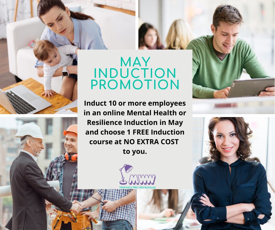 If your team of 10 or more employees undertakes an online Mental Health or Resilience Induction in May you can enrol your employees in 1 additional Induction at NO extra cost.

Email  info@mentallywellworkplaces.com.au for a free trial 

#mentalhealth 
#inductions 
#resilience