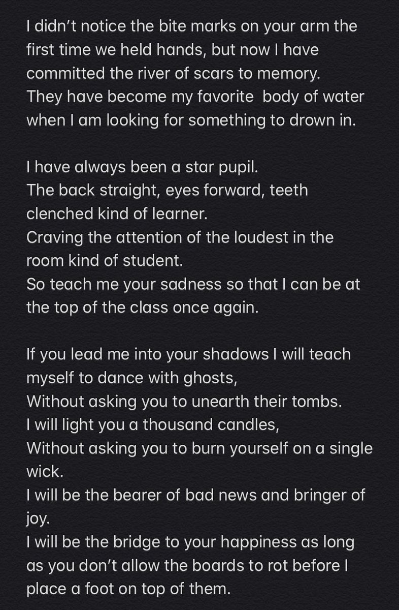 nadiavires's tweet photo. Just a snippet of a piece I wrote a while ago. I just needed a reminder of the sacrifice I’m capable of. Enjoy “Teach Me Your Sadness.” https://t.co/bMx0Q2iGkj