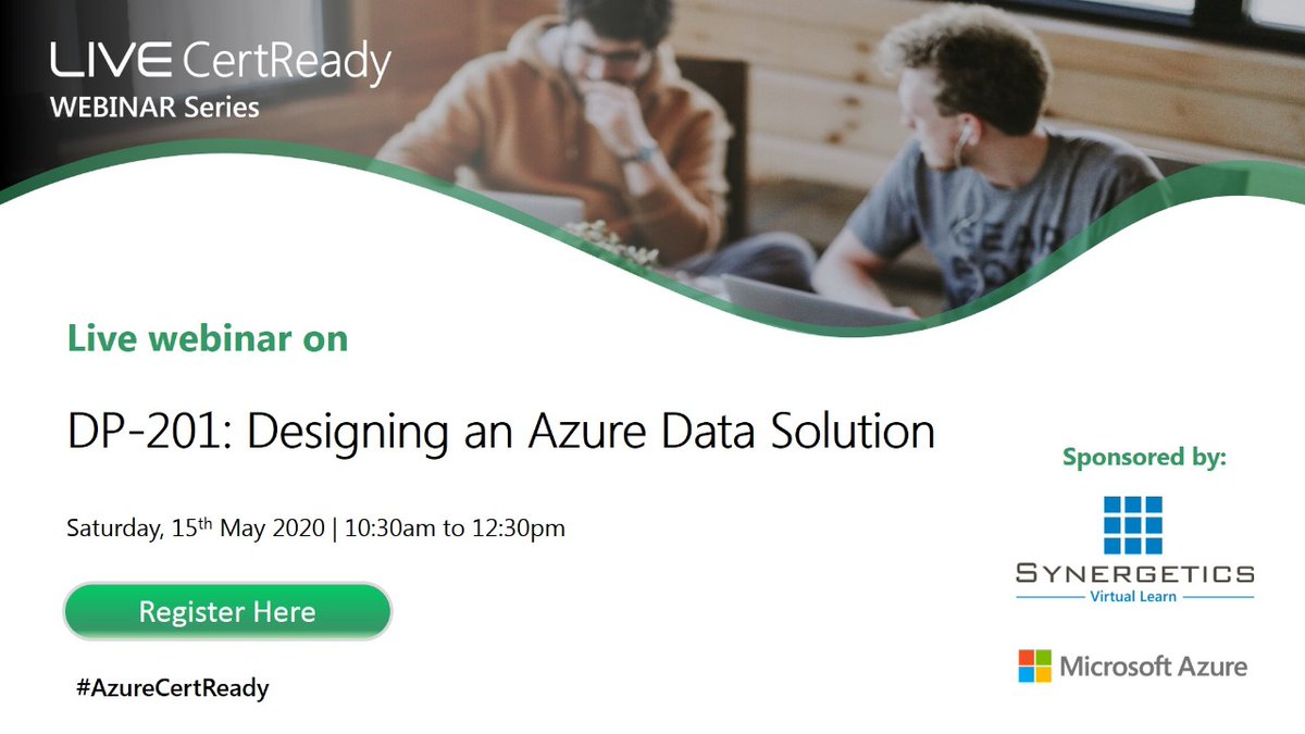 synergetics1's tweet photo. One Hour Left! Time to move forward with our next Webinar on DP-201: Designing an Azure Data Solution.
#synergeticslearning #dp201 #dp201webinar #dp201certification #azurewebinar #azurecertificaation #livecertready
Join here to attend the webinar: https://t.co/eQ0CfmYu6W https://t.co/GcujXgNeLq