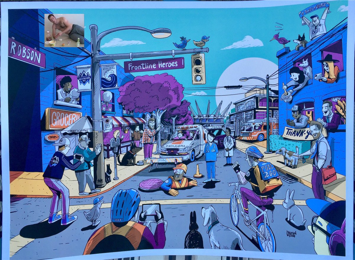 CaptScottty's tweet photo. Just got my @WhitecapsFC #FrontlineHeroes art piece after donating to the @VanFoodBank. Lots of hidden Vancouver shoutouts from artist #CarsonTing (canβt believe I made it in here!)!
#7pmShoutout
#ItTakesAVillage
#AndImTheVillageIdiot https://t.co/coah6e7hSw