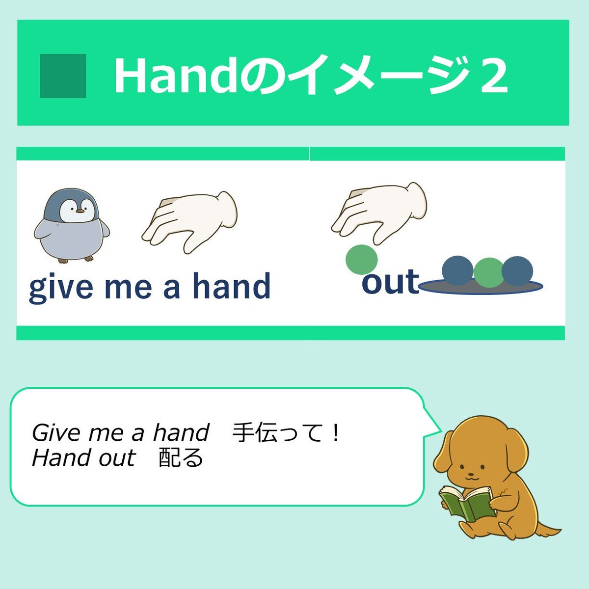 覚えておくと便利なHandの使い方 by hand 手で Hand in 提出する Hand out 配る Hand over 引き渡す ...