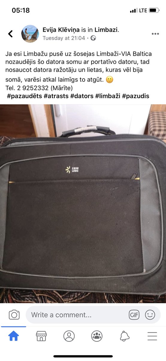 inese_putniece's tweet image. Ja esi Limbažu pusē uz šosejas Limbaži-VIA Baltica nozaudējis šo datora somu ar portatīvo datoru, tad nosaucot datora ražotāju un lietas, kuras vēl bija somā, varēsi atkal laimīgs to atgūt. 🙂 
Tel. 2 9252332 (Mārīte)
 #pazaudēts #atrasts #dators #limbaži #pazudis