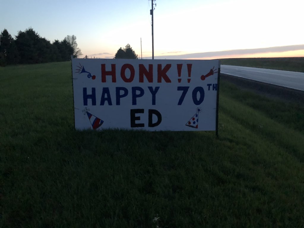 My father-in-law turns 70 on Friday, May 15 (tomorrow). He just had surgery to repair elbow (tricep). Give him a big ol’ honk tomorrow at 120th and Platteview Rd... HBD Eddie!!!